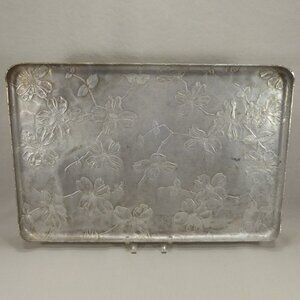 Vintage Wendell August Forge Aluminum Tray Dogwood Flowers Hammered Platter 16"